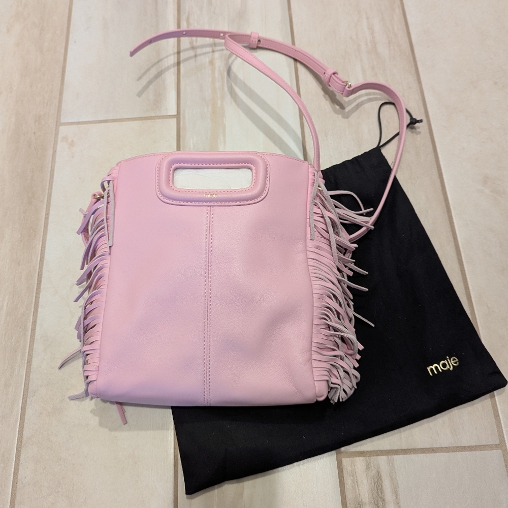 NWT Maje M bag fringe smooth leather rose pink - Picture 4 of 15